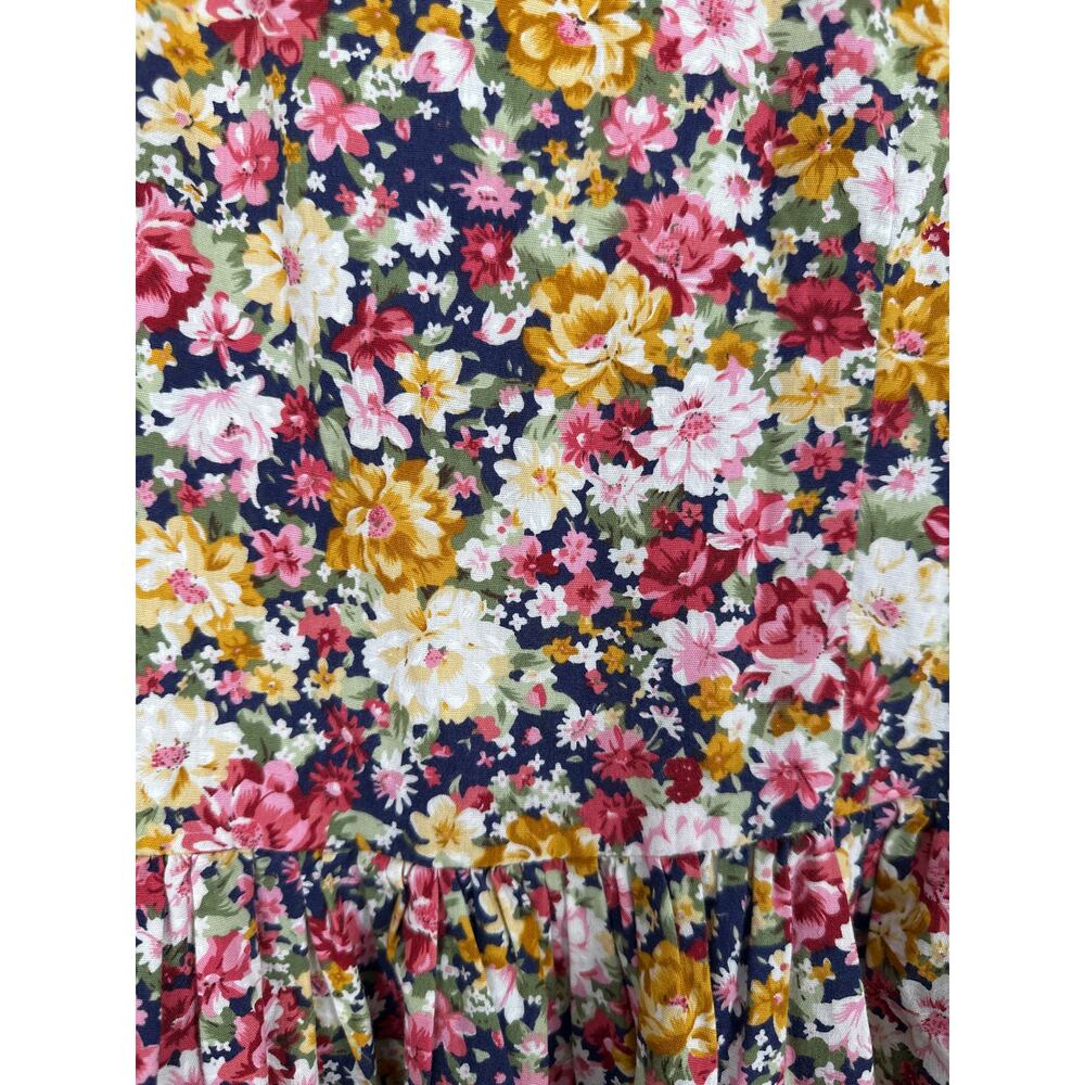 Vintage Handmade Dress Womens Medium Navy Blue Ditsy Floral Knee Length Cottage - Picture 2 of 9